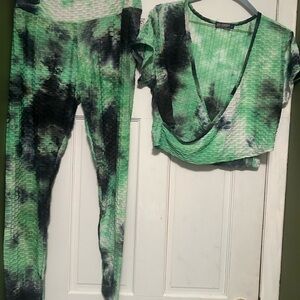 Green and Black Tie-Dye Track Pants